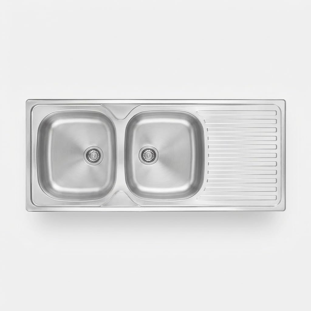 Évier de cuisine encastré en acier inoxydable avec 2 baignoires et égouttoir 116.5x50 cm finition inox - Telivo