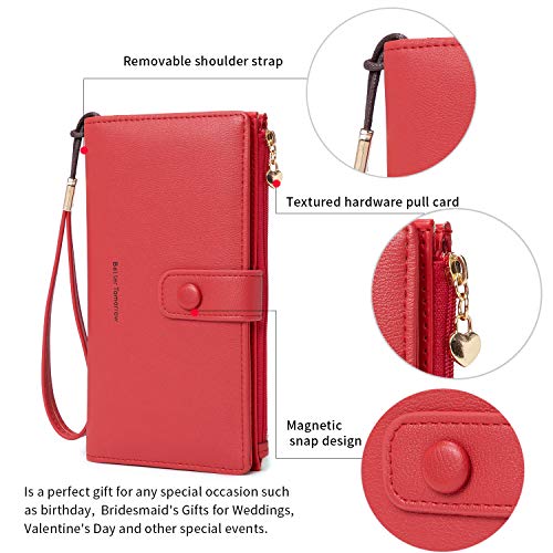 Image of myfriday Touch Screen RFID Phone Crossbody Purse with 2 Straps for Women | Clear phone window, RFID card space, 11 slots and zip pockets support quick calls, errands, theme parks and travel