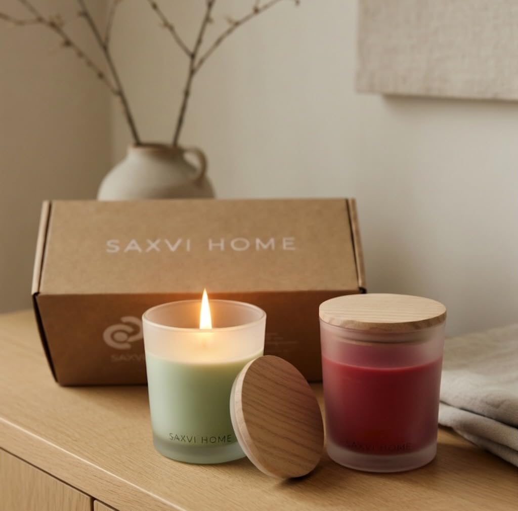 Set 2 Velas Cera de Abeja SAXVI HOME - 70 h (Limón y Ylang Ylang) | Velas Aromáticas Artesanales, Aceites esenciales ecológicos, combustión limpia, vaso de cristal, pack regalo mujer