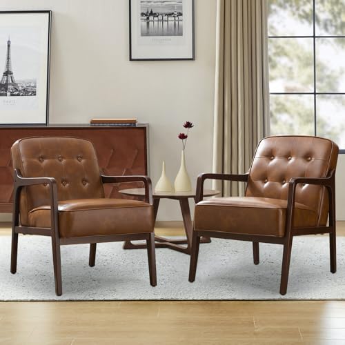 SOFTHION Faux Leather Accent Chairs Set of 2, Brown
