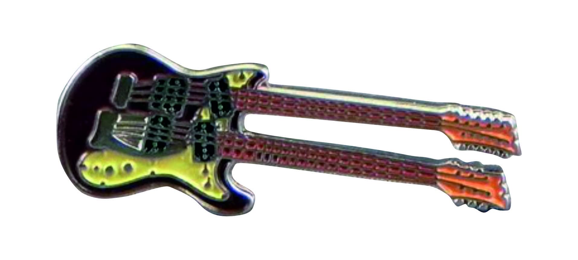 Metal Enamel Pin Badge Rock Music Electric Bass Guitar Double Head