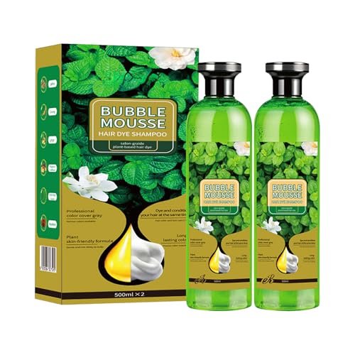 Bubble Mousse Champú para teñir el cabello, champú de color marrón oscuro para cubrir el cabello gris, champú instantáneo, champú de color para hombres y mujeres (castaño)