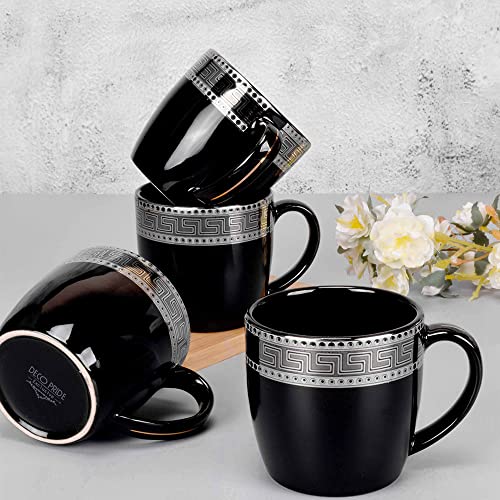 Image of Deco Pride Ceramic Coffee Mug, Elegant Black Cup with Silver Design Set of 6 Pcs (Black 650-714S, 180 ml)