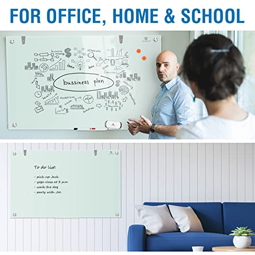 Magnetic Glass Dry Erase Board - 36 X 24 Inches Wall Mounted Glass Whiteboard, Large Frameless Glass White Board For Office, Home & School, Tsj Office #TOP6