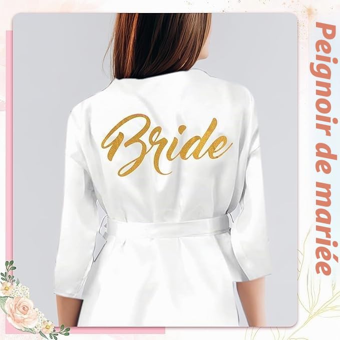 Lot de 6 peignoirs de chambre pour femme - En satin - Col en V - Avec ceinture - Pour fête de mariage, jour de mariée