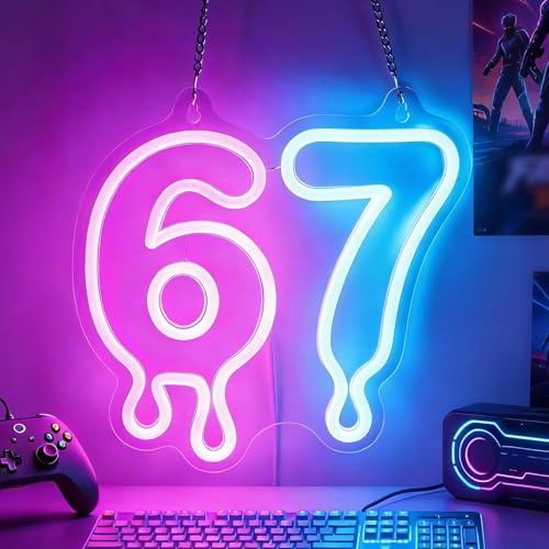 Image of 67 Neon Sign, Light up 67 LED Number Neon Lamp, Funny 67 Gifts for Kids Boys Teens Friends Classmates Colleague, 67 Ornaments Decoration for Home Bedroom Gamer Room