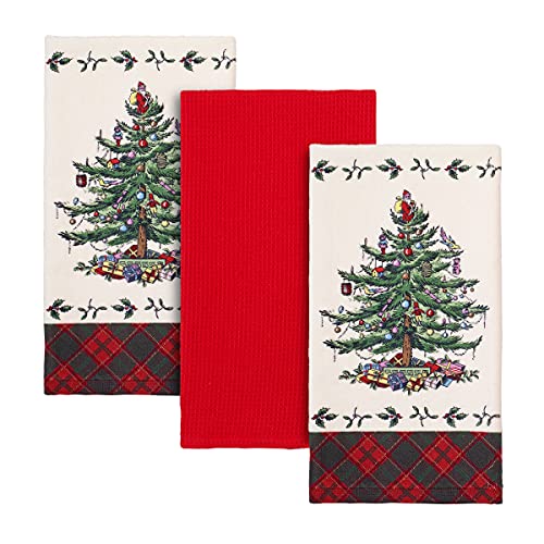 Avanti Linens Tree Spode Christmas Collection, Rotes Tartan-Muster, 3 pc Kitchen Towel Set Cover