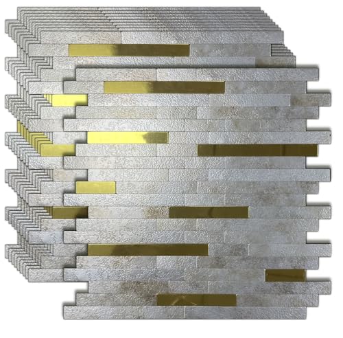 Azulejos de mosaico autoadhesivos con elegante acabado de mármol plateado y espejo dorado 2