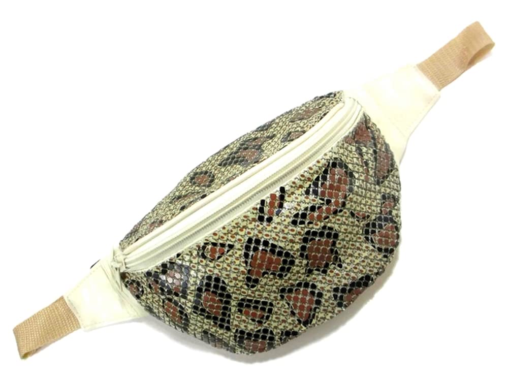 Women's Metal Mesh Fanny Pack Shiny Rave Waist Bag Adjustable Belt for Festival Party or Daily Use(Beige Animal)