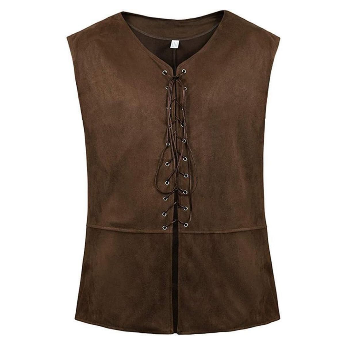 Men's Medieval Vest, Vintage Renaissance V-Neck Lace-up Waistcoat Drawstring Pirate Costume, Sleeveless Retro Steampunk Viking Vest Gothic Victorian Suede Leather Pirate Tank Top for Halloween Cosplay — image 1