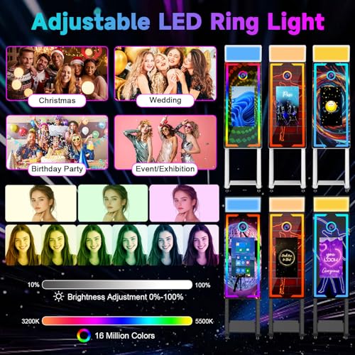 Image of Mirror Photo Booth with Printer 45-22in Interactive DSLR Photo Booth with Flight Case Remote Control RGB Light, Professional Photo Booth for Weddings Parties Event Rentals (Black-2)