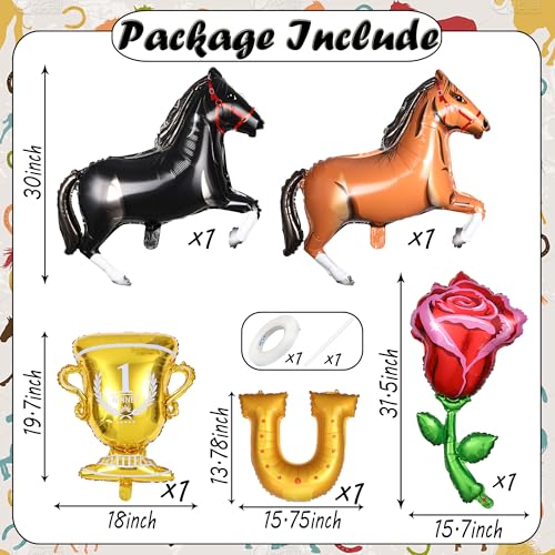 Image of Derby Day Balloons Set, 5Pcs Run for the Roses Horse Racing Decorations Include Horse /Rose /Horseshoe /Champion Trophy Foil Balloons for Kentucky Party, Equestrian Race Horseback Riding Theme Party