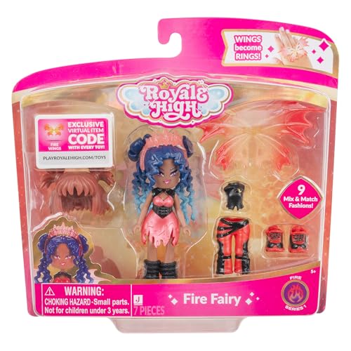 Royale High 3 Inch Fire Fairy Fashion Doll - 1 Figure with 9 Fashion Accessories - Virtual