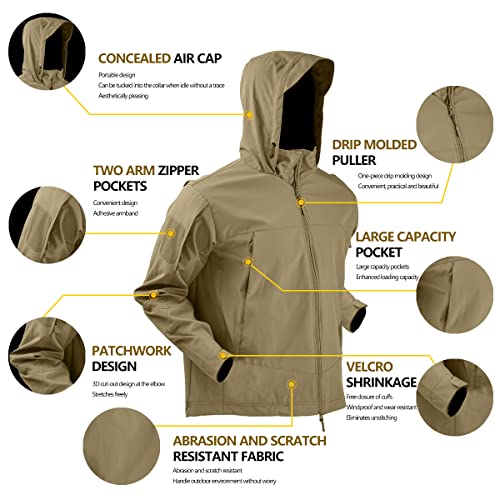 HAN·WILD Men's Tactical Jacket Lightweight Windbreaker Spring Combat Soft Shell with Hooded Military Outdoor Coats3