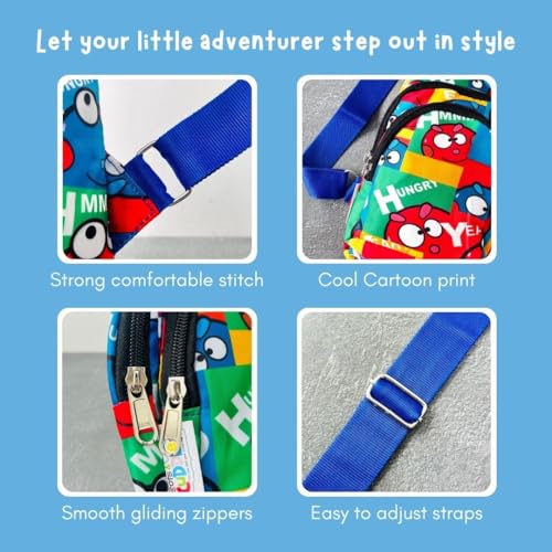 Image of Cots and Cuddles 1pcCartoon Print Colourful Cross body Bags for Boys and Girls Kids School, Picnic, Return Gifts, Office (1pc Crossbody bag)