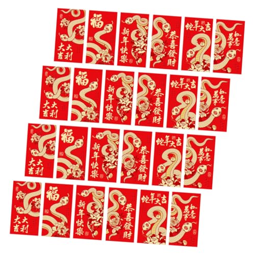 GARIOUANS 24個年蛇年用中華伝統金箔文字入り赤い封筒 春節や旧正月の祝福にな 紙製アジアンレッドパケット