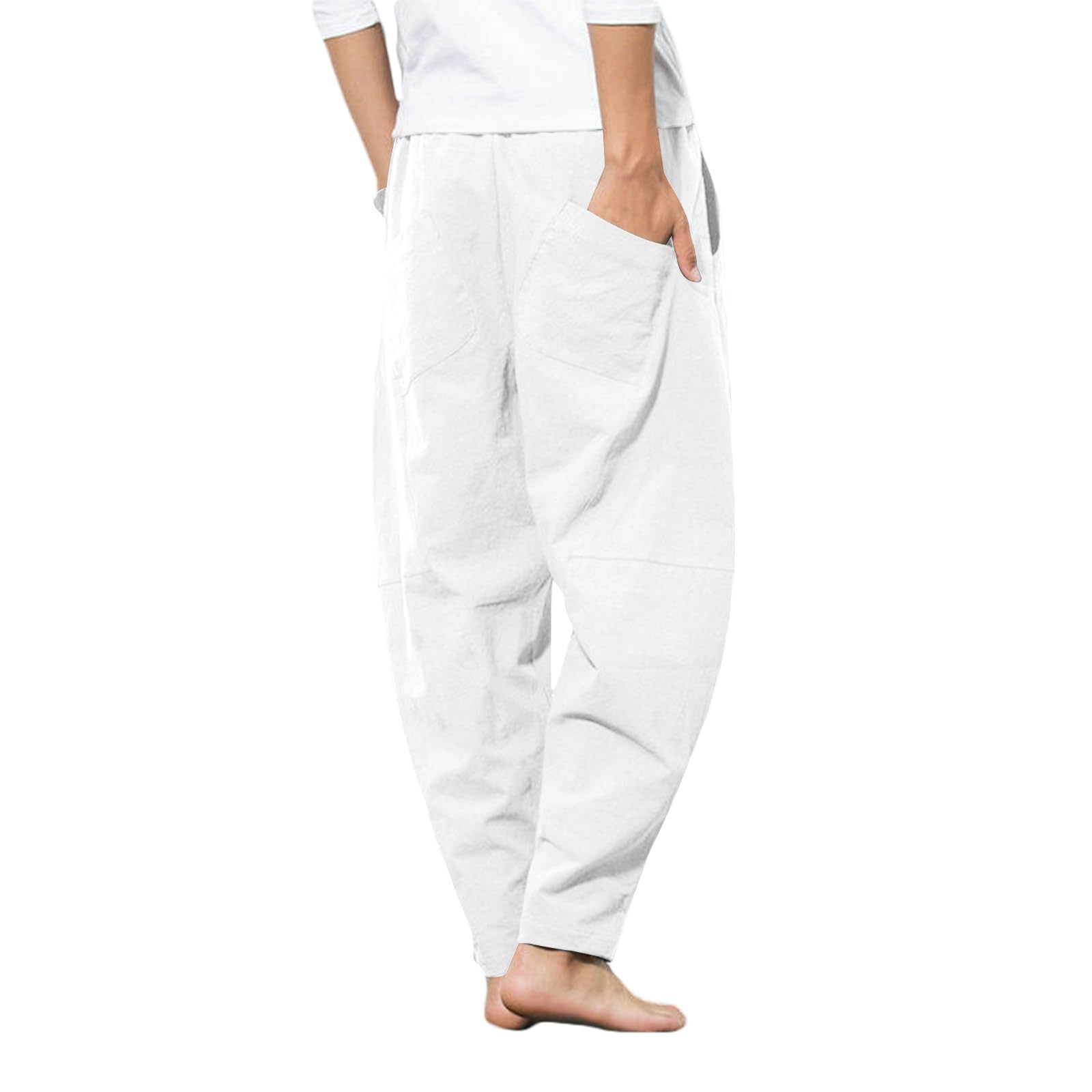 LAOARA Pantaloni di Lino da Uomo Pantaloni Leggeri Estivi Casual Pantaloni Elasticizzati in Vita Pantaloni da Spiaggia Yoga