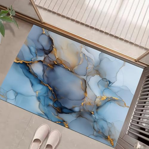 Tapis de chambre bleu or effet marbre antidérapant et doux - 3