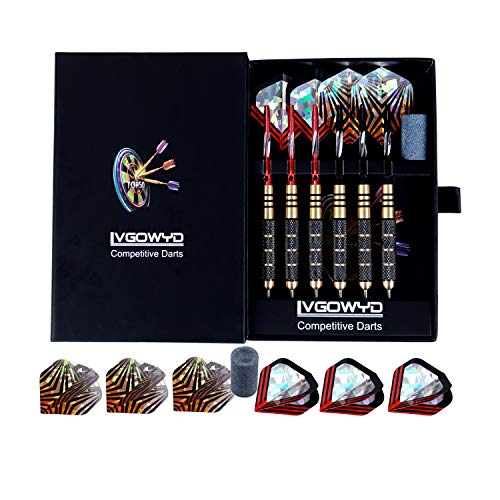 Lvgowyd 6 Pack Steel Tip Darts Set 26 Grams - Professional Metal Darts Tips with Aluminum Shafts Flights + Dart Sharpener + Dart Case (26g+Red+Black) - Thumbnail 3