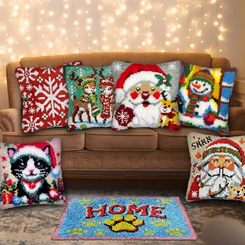 Image of Ladybug Flowers Latch Hook Kits for Adults Kids Beginners Insects Latch Hook Pillow Kit Animals Pre-Printed Latch Hook Rug Kits Cross-stitch Cushion for Home Sofa Decoration 17x17 in. Handmade Gift