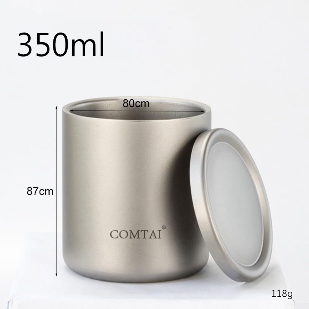 DAZZLEEX Leichter Outdoor-Reisebecher, Titan-Getränkebecher, isolierter Titan, Wasserbecher, Kaffee, Tee, Becher mit Deckel für Camping, 350 ml ohne Griffe