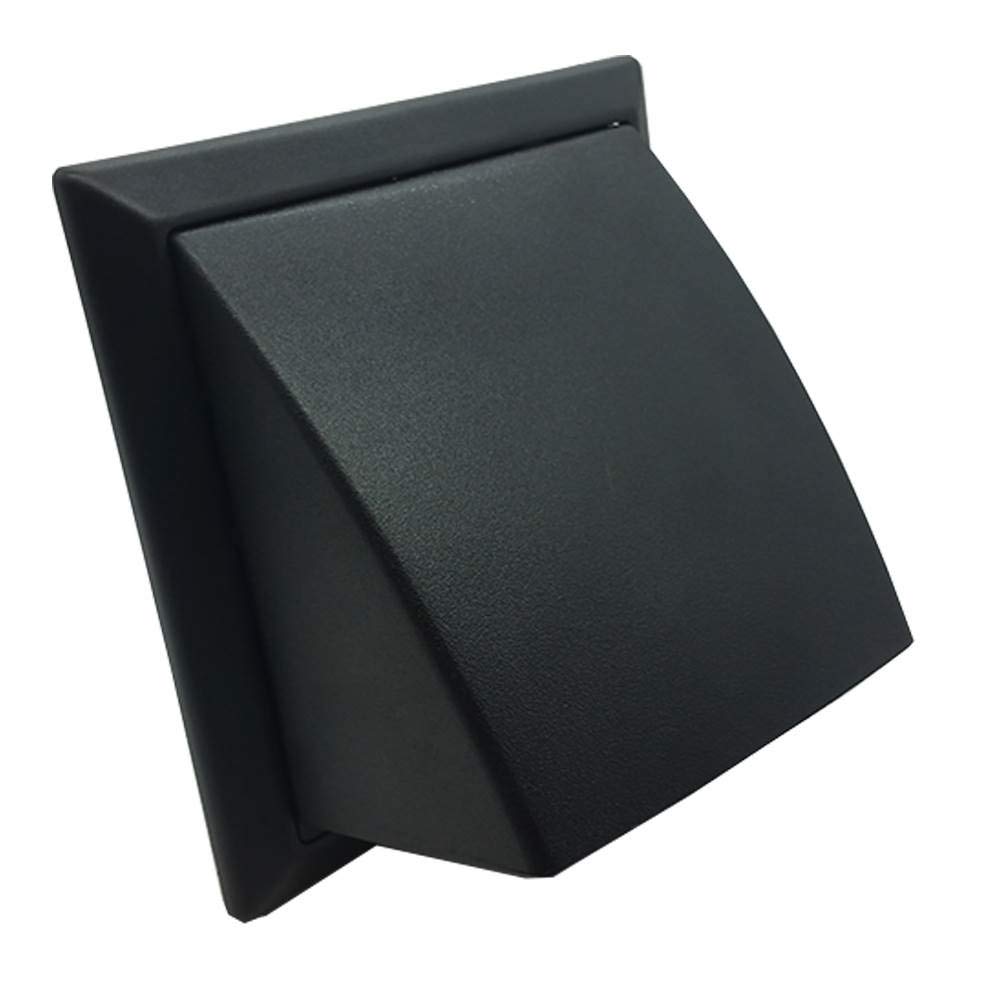 Kair Black Cowled Outlet Grille 155Mm External Dimension Wall Vent With 100Mm - 4 Inch Round Rear Spigot And Wind Baffle Backdraught Shutter