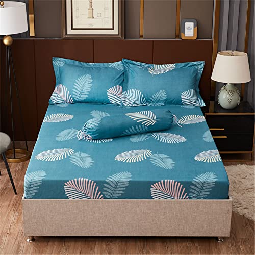 Surwin Drap Housse Microfibre pour Matelas Simple Lit 1 Place et Demie, Couleur Unie Imprimé Moderne Draps Housses Antidérapants Housse de Matelas avec Poche Profonde 30cm (Feuilles B,90x200x30cm) Cover