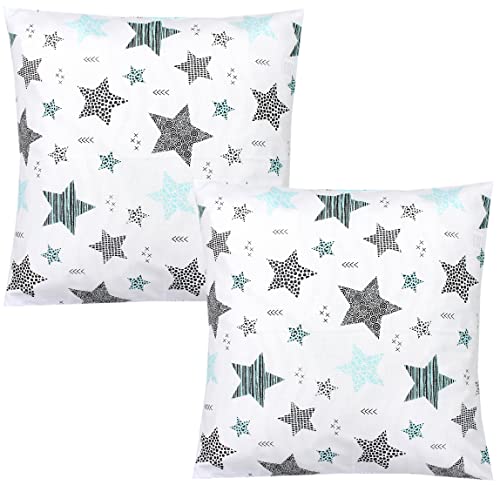 TupTam - TupTam Taies d'oreillers Housse de Coussin Décoratives pour Enfant avec Fermeture Hôtel 2 Pièces, étoiles Menthe/Nior, 40 x 60 cm
