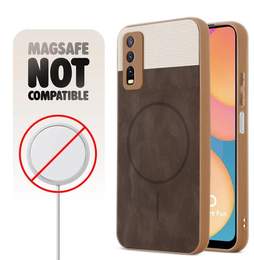 Image of Bintage CASE Mac Safe Design Hard Light Weight Back Case | Soft Border Camera Protect | Dual PU Leather Finish Back Cover Compatible for Vivo Y20T / Vivo Y20G - White & Cherry Brown