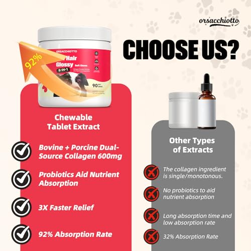 Image of Dog Collagen (90 Beef) - Relieve Itching & Shedding, Improve Joint Comfort & Mobility | Collagen, Probiotics, DHA /EPA, Hyaluronic Acid For All Dogs & Breeds Orsacchiotto