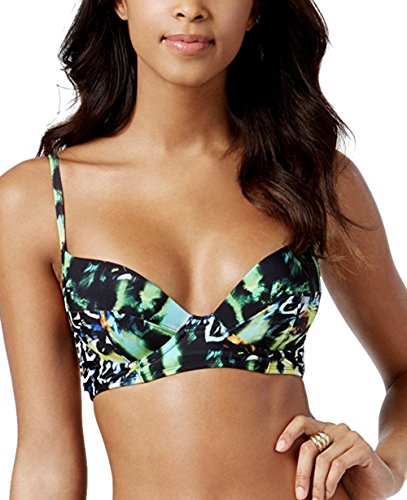 RACHEL Rachel Roy Women's Tail Feathers Electric Underwire Bustier Bikini Top (Green Multi, S)