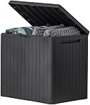 Keter City 30 Gallon Resin Outdoor Storage Box and Patio Furniture Side Table for Pool and Garden Accessories, Dark Grey