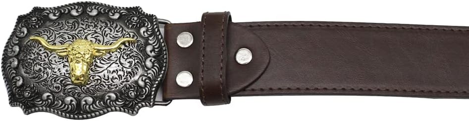 Belt Buckle for Men Simple Western Cowboy Belt Buckle for Women Long Horn Bull Silver - Image 4