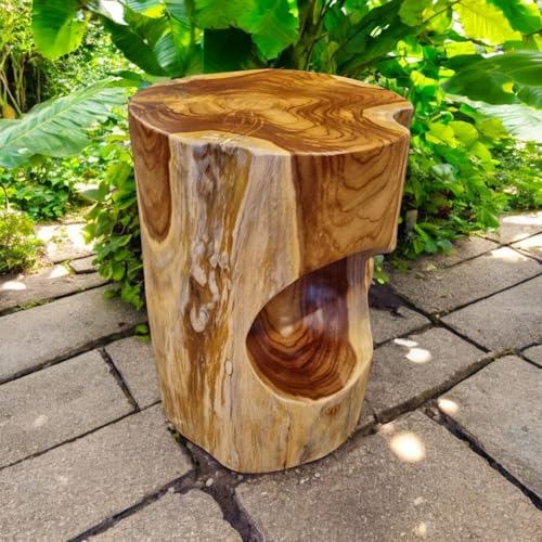 Esa Auxiliar de Madera de raíz Salavan de 42 cm, Taburete de Teca Maciza, Adecuado como Pedestal, Soporte para Flores o mesita de Noche para salón