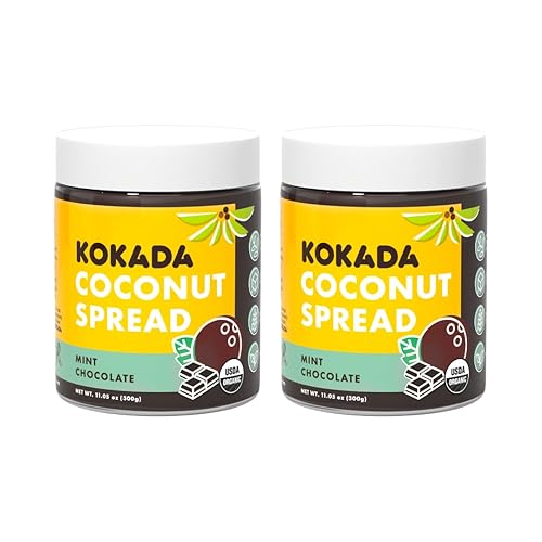 Kokada Crema de coco, chocolate con menta (frascos de 11 onzas, paquete de 2 tarros), sin maní, aperitivo seguro escolar, ingredientes orgánicos,