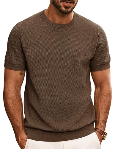 PJ PAUL JONES Mens Summer Tee Short Sleeve Knit Shirts Casual Crew Neck Pullover Tees Coffee