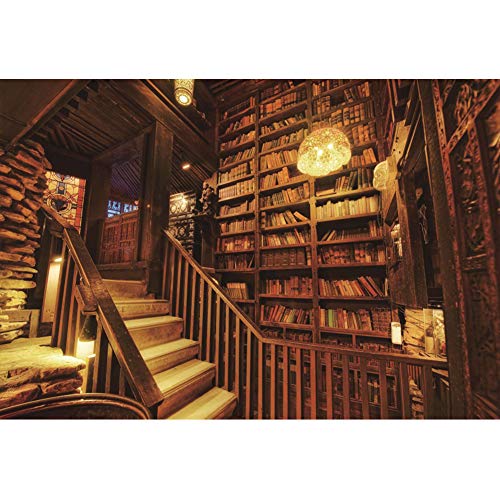 YongFoto 1,5x1m fotografía telón de Fondo de Madera Antigua Biblioteca Interior librero Estante de Libros escaleras Fondo para fotografía Retrato Foto Props Fiesta Decor Foto Cabina telón de Fondo