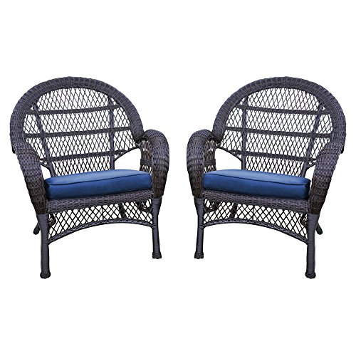 Jeco Wicker Chair In White With Blue Cushion (Set Of 4) #TOP9