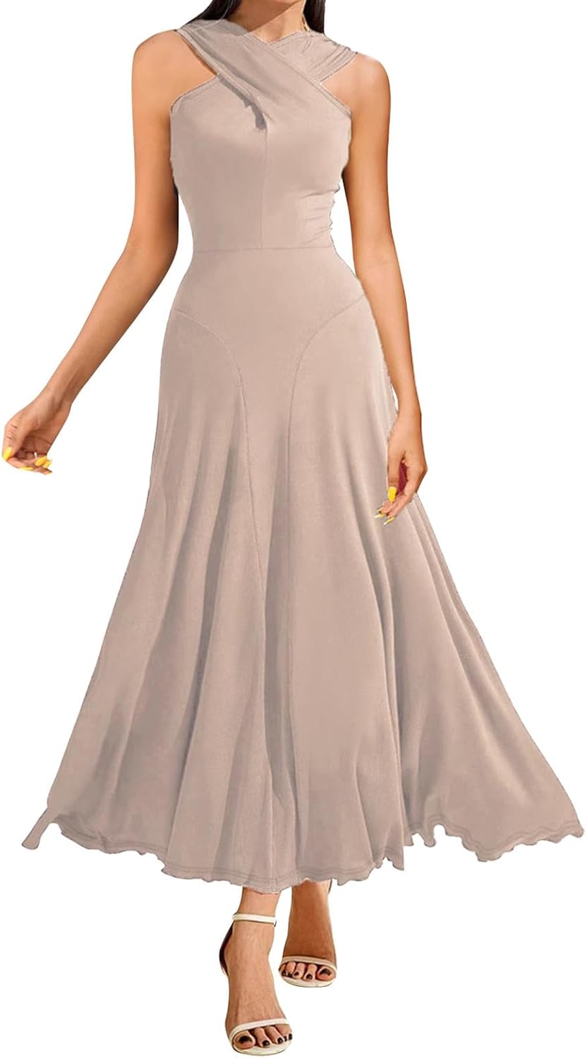 Women Sleeveless Criss Cross Slim Party Dress, 2025 Elegant