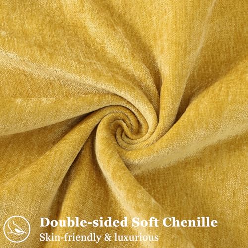 decorUhome Fall Couch Throw Pillow Covers 12x20 Set of 2, Decorative Soft Euro Neutral Chenille Lumbar Pillow Covers with Elegant Design for Sofa Bed Living Room Home Decor, Mineral Yellow