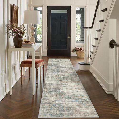 2'6''x8' Runner Rugs Washable Rug: Modern Abstract Hallway Runner Rug Indoor Soft Low Pile Thin Carpet Anti-Skid Non-Shedding Carpets for Kitchen, Entryway, Laundry, Bedroom - Multi Color