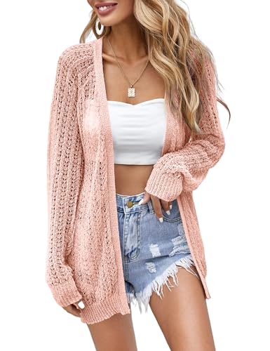 Image of Women Crochet Lightweight Cardigan Cover Up Open Front Long Sleeve Summer Cardigans