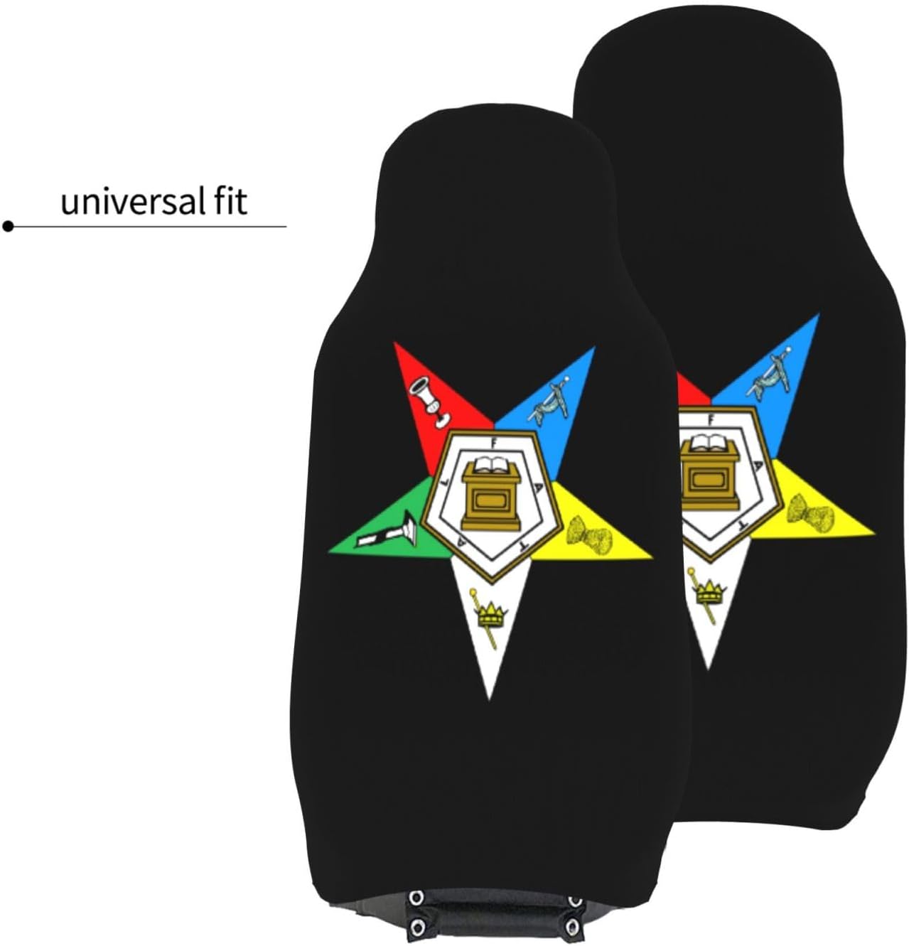 LIETEX Order of Eastern Star Universal 3D Printing Car Seat Cover Elastic Front Seat Covers Black for Cars SUV Truck (2 Pcs)