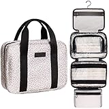 Jadyn Hanging Toiletry Bag, Expandable Toiletry Organizer for Women, Water Resistant Large Travel Cosmetic Bag for Full Size Makeup, Toiletries, Lotion, Shampoo, Accessories (Desert Leopard)