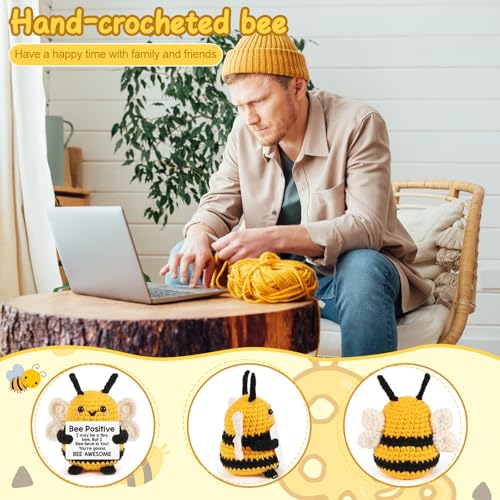 Miniatura 3 de Galenecx Pocket Hug Abeja, Juguete De Abeja De Ganchillo, Muñeca Positiva Tejida, Abrazo De Bolsillo Amuleto De La Suerte, Con Tarjeta Inspiradora Regalo, Encouragement Gift, School Enrolment Gift