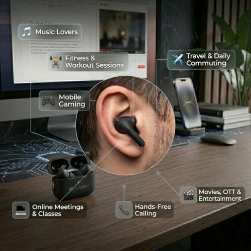 Image of TWS True Wireless in Ear Earbuds with 20 Hours Playback, Type-C Charging | HD Stereo Sound, Built-in Mic, Touch Control | E2-mic Clear Calls, Music, Gaming, Made in India Bluetooth V5.3 (Black)