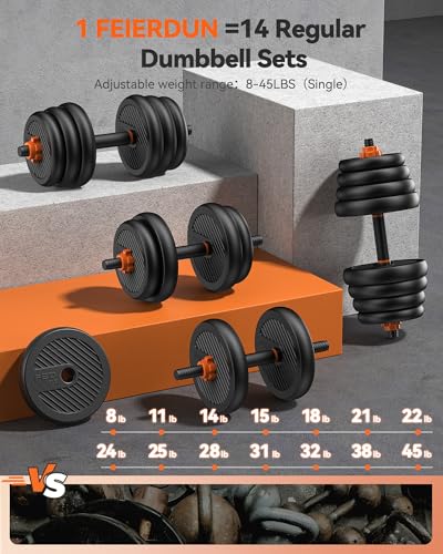 Image of FEIERDUN DS2 Adjustable Dumbbells, 20 /30 /40 /45 /70 /90lbs Free Weight Set with Connector, 5 in1 Dumbbells Set Used as Barbell, Kettlebells, Push up Stand, Weight Plate, Fitness Exercises for Home Gym Suitable Men /Women