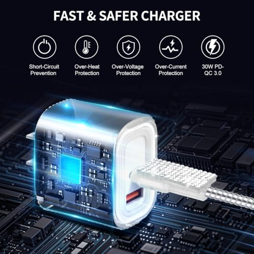 Image of Aolcev for iPhone Charger Fast Charging Bling USB C Wall Charger Block 30W Type C Cord Fast Charging Blocks with USB C Cable for iPhone 17 16 15 Pro Max iPad Galaxy S26 Bling Phone Charging for Women