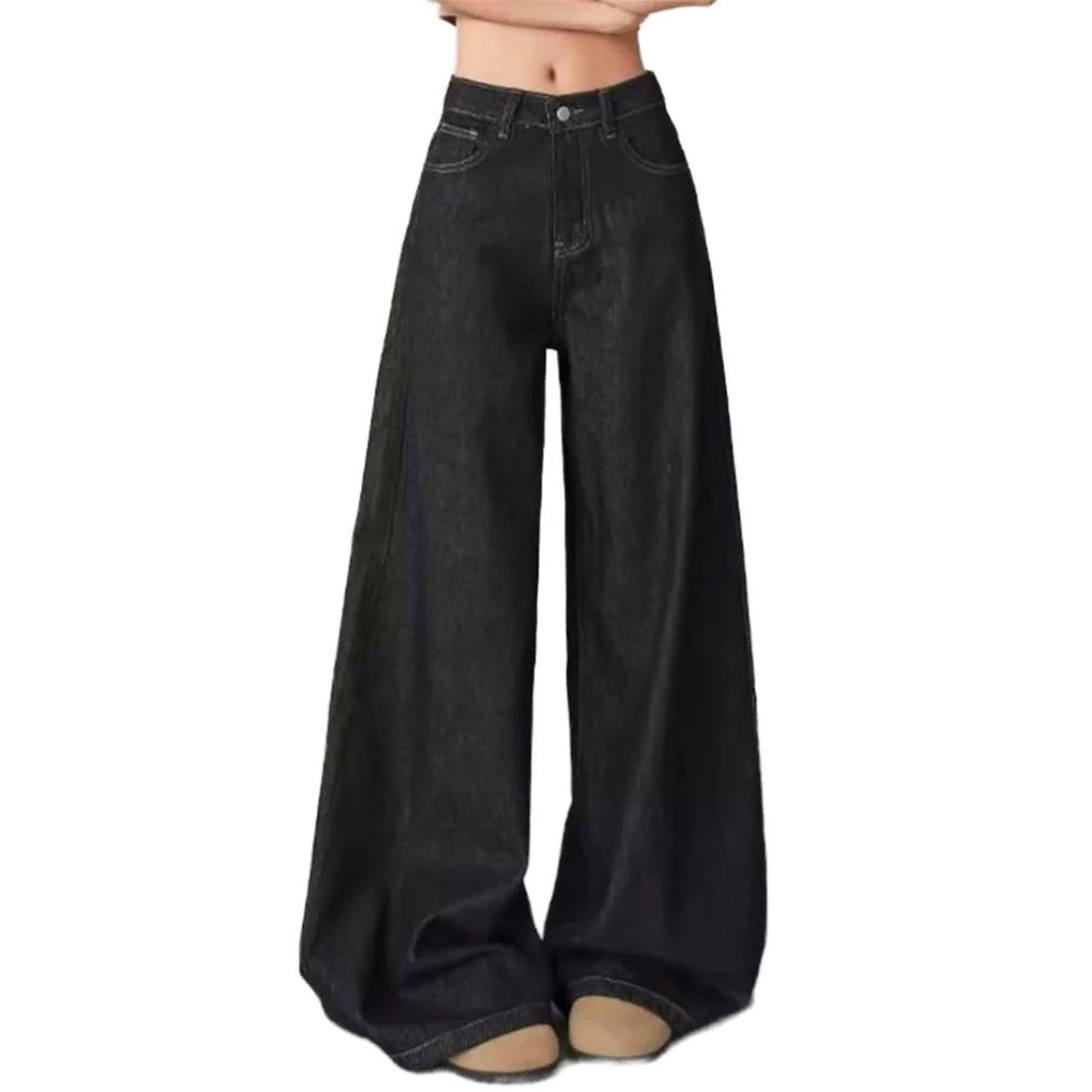 Pantalones Vaqueros para Mujer Primavera Rectos Coreano Tiro Alto Pierna Ancha Casuales Holgados Jeans para Mujeres