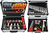 FAMEX 418-88 Profi Alu Werkzeugkoffer gefüllt mit Werkzeugset groß, für den gewerblichen Einsatz, Werkzeug aus deutscher Produktion, Bestückter Koffer mit Einstecktaschen